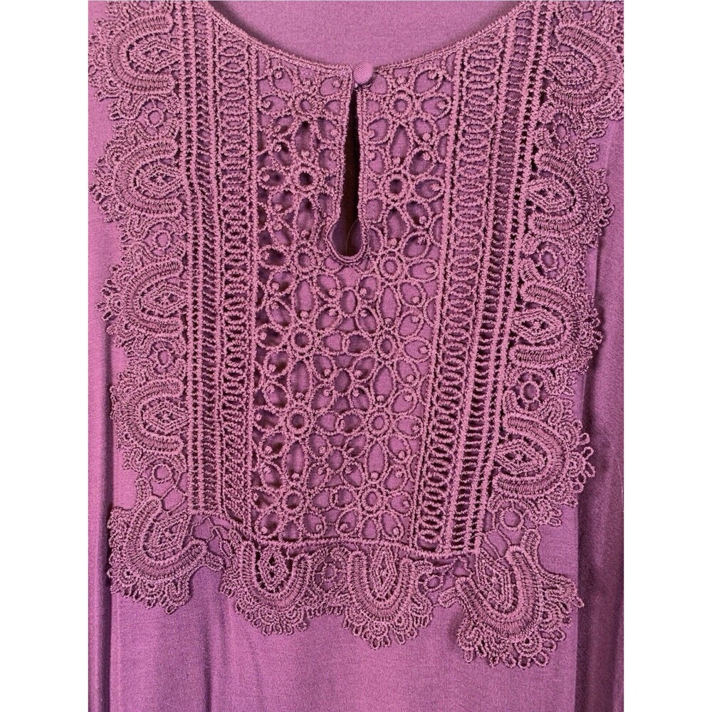 Roaman Purple Plum Lace Crochet Front Long Sleeve Keyhole Tunic Top Blouse 18/20 - Picture 4 of 10